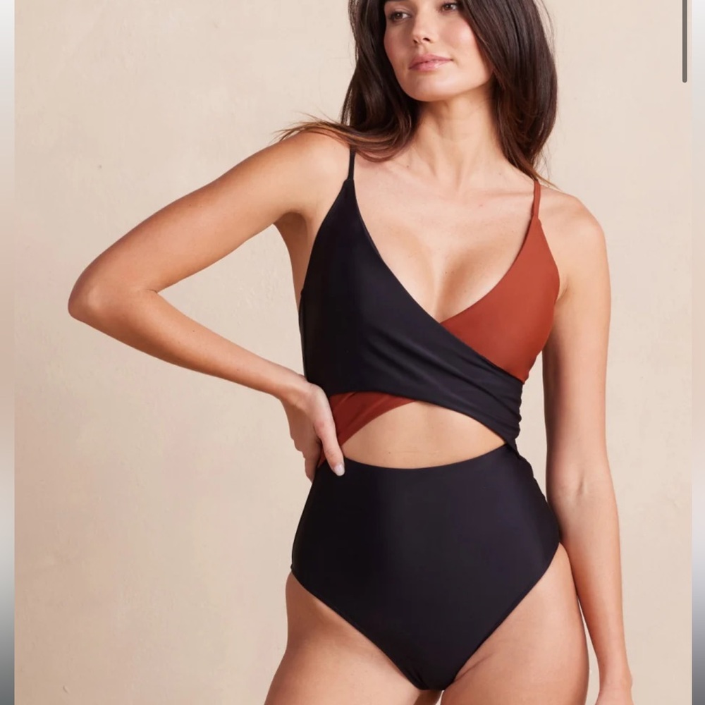 summersalt Two-Tone Rust and Black Wrap One-Piece Swimsuit